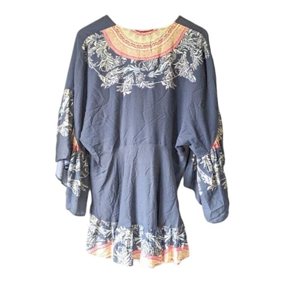 Free People Peasant‎ Blouse Sunset Dream in Black Combo Tunic sz S - Picture 5 of 13